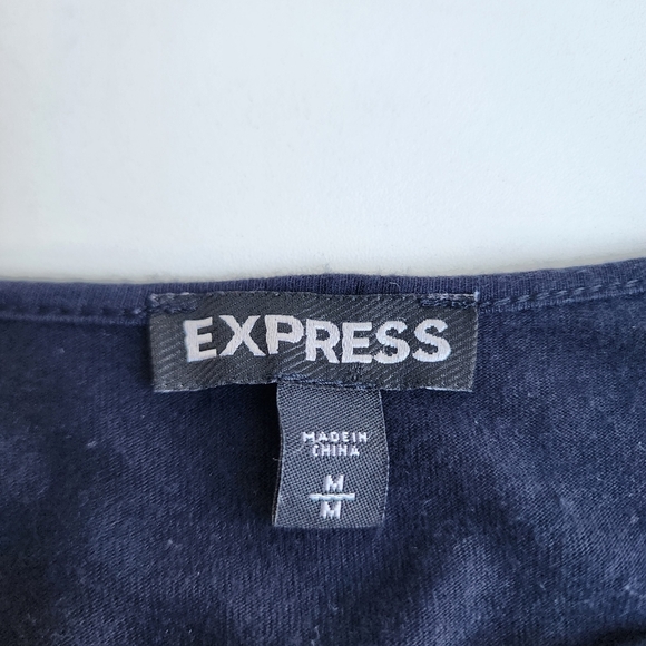 Express Women's Top  Black Navy Blue Silver  Sequins Stretch Back Striped Sz M - Picture 8 of 9